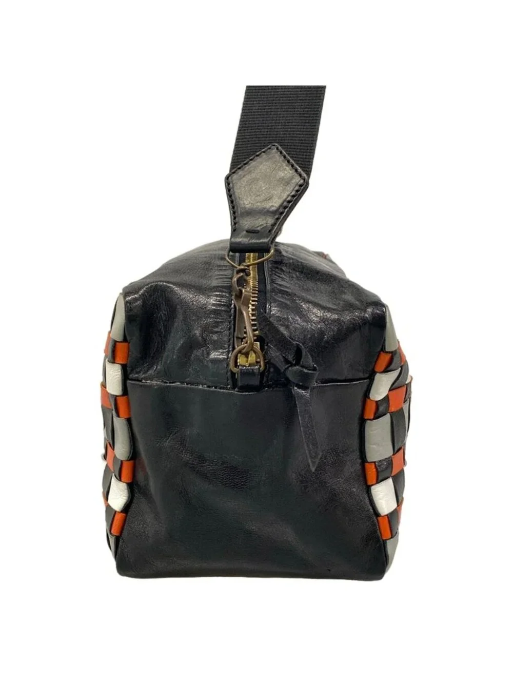 Miu Miu Shoulder Bag Black Gray Orange Braided Leather